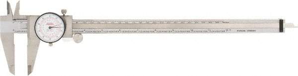 SPI - 0" to 12" Range, 0.001" and 0.02 mm Graduation, 0.001" per Revolution, Dial Caliper - White Face, 64mm Jaw Length, Accurate to 0.04mm - Exact Industrial Supply