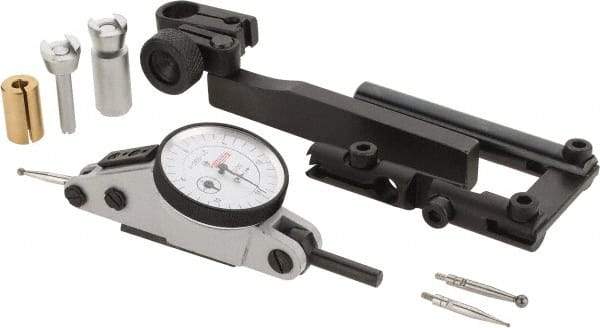 SPI - 10 Piece, 0" to 0.06" Measuring Range, 1.18" Dial Diam, 0-15-0 Dial Reading, White Dial Test Indicator Kit - 0.0012" Accuracy, 0.86" Contact Point Length, 0.079" Ball Diam, 0.001" Dial Graduation - Exact Industrial Supply