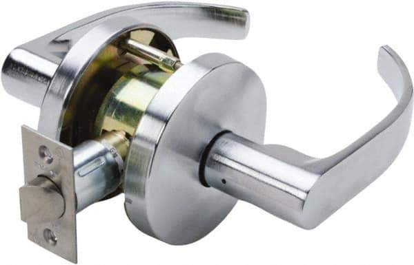 Falcon - Grade 1 Passage Lever Lockset for 1-3/8" Thick Doors - 2-3/4" Back Set, No Cylinder, Steel, Satin Chrome Finish - Exact Industrial Supply