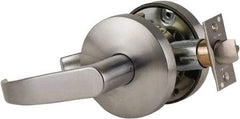 Falcon - Grade 1 Entrance Lever Lockset for 1-3/8" Thick Doors - 2-3/4" Back Set, No Cylinder, Steel, Satin Chrome Finish - Exact Industrial Supply