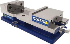 Kurt - 6" Jaw Width, 9" Jaw Opening Capacity, Horizontal Stationary Machine Vise - Manual Operation, 1 Station, 18.258" Long x 4" High x 1" Deep, 1.735" Jaw Height, 7,342 Lb Max Clamp Force, Ductile Iron - Exact Industrial Supply