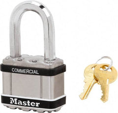 Master Lock - 1-1/2" Shackle Clearance, Keyed Alike Padlock - 3/8" Shackle Diam, Laminated Steel - Exact Industrial Supply