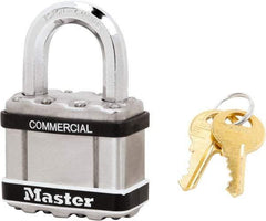 Master Lock - 1" Shackle Clearance, Keyed Alike Padlock - 3/8" Shackle Diam, Laminated Steel - Exact Industrial Supply