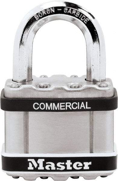Master Lock - 1" Shackle Clearance, Keyed Different Padlock - 3/8" Shackle Diam, Laminated Steel - Exact Industrial Supply