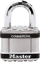 Master Lock - 1" Shackle Clearance, Keyed Different Padlock - 3/8" Shackle Diam, Laminated Steel - Exact Industrial Supply