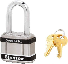 Master Lock - 1-1/2" Shackle Clearance, Keyed Alike Padlock - 5/16" Shackle Diam, Laminated Steel - Exact Industrial Supply