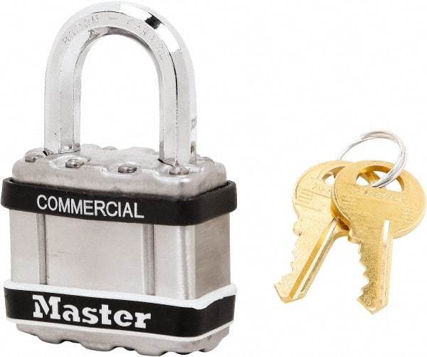 Master Lock - 1" Shackle Clearance, Keyed Alike Padlock - 5/16" Shackle Diam, Laminated Steel - Exact Industrial Supply
