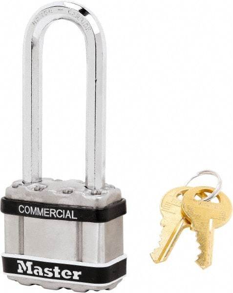 Master Lock - 2-1/2" Shackle Clearance, Keyed Alike Padlock - 5/16" Shackle Diam, Laminated Steel - Exact Industrial Supply