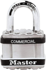 Master Lock - 1" Shackle Clearance, Keyed Different Padlock - 5/16" Shackle Diam, Laminated Steel - Exact Industrial Supply