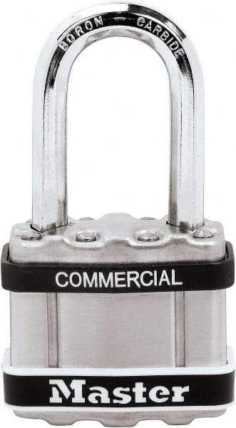 Master Lock - 1.51" Shackle Clearance, Keyed Different Padlock - 5/16" Shackle Diam, Laminated Steel - Exact Industrial Supply