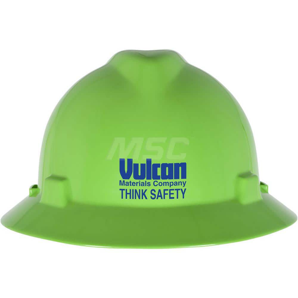 Hard Hat: Impact Resistant, Full Brim, Type 1, Class E & G, 4-Point Suspension Lime, HDPE