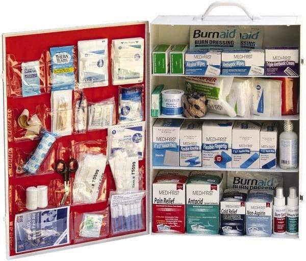 Medique - 1,145 Piece, 200 Person, Industrial First Aid Kit - 15" Wide x 5-1/2" Deep x 22" High, Metal Cabinet - Exact Industrial Supply