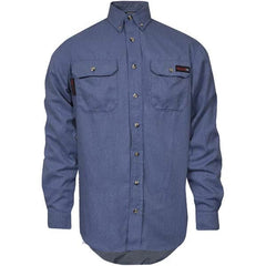 National Safety Apparel - Size 3XL Tall Light Blue Flame Resistant/Retardant Long Sleeve Button Down Shirt - Exact Industrial Supply