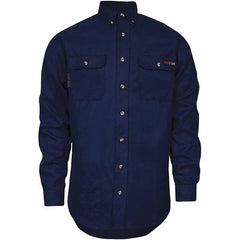 National Safety Apparel - Size S Navy Blue Flame Resistant/Retardant Long Sleeve Button Down Shirt - Exact Industrial Supply
