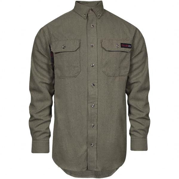 National Safety Apparel - Size 3XL Tall Khaki Flame Resistant/Retardant Long Sleeve Button Down Shirt - Exact Industrial Supply
