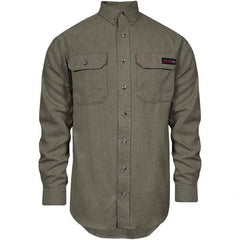 National Safety Apparel - Size M Khaki Flame Resistant/Retardant Long Sleeve Button Down Shirt - Exact Industrial Supply