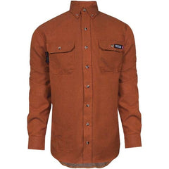 National Safety Apparel - Size 2XL Tall Orange Flame Resistant/Retardant Long Sleeve Button Down Shirt - Exact Industrial Supply