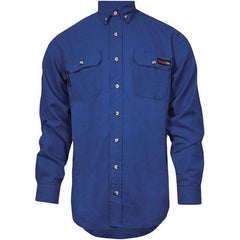 National Safety Apparel - Size 2XL Tall Royal Blue Flame Resistant/Retardant Long Sleeve Button Down Shirt - Exact Industrial Supply