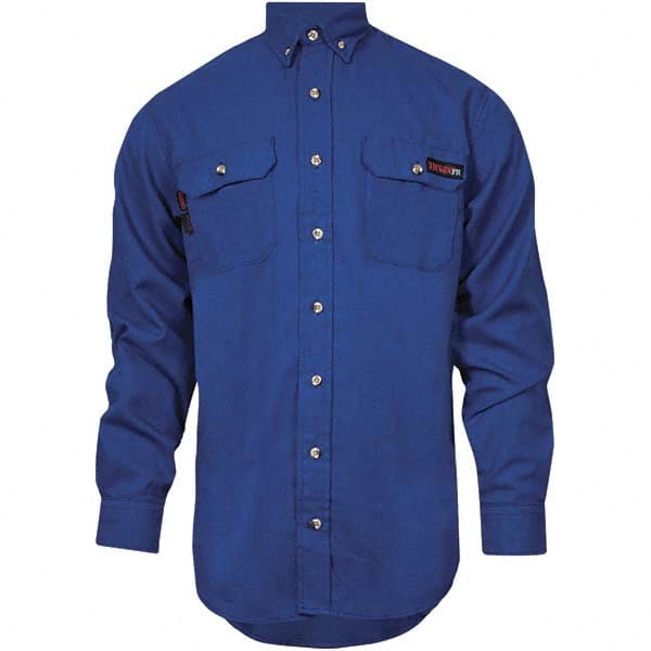 National Safety Apparel - Size 3XL Tall Royal Blue Flame Resistant/Retardant Long Sleeve Button Down Shirt - Exact Industrial Supply