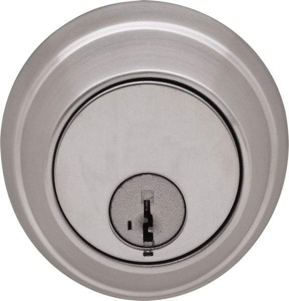 Stanley - 1-3/8 to 2" Door Thickness, Satin Chrome Finish, Single Cylinder Deadbolt - Nonhanded Handling, Key Override, Single Cylinder - Exact Industrial Supply