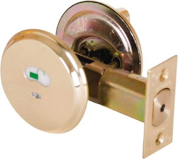 Stanley - 1-3/8 to 2" Door Thickness, Bright Chrome Finish, Occupancy Indicator Deadbolt - Nonhanded Handling, Push in Lever Override, Keyless Cylinder - Exact Industrial Supply