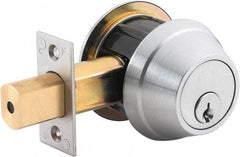 Stanley - 1-3/8 to 2" Door Thickness, Bright Brass Finish, Occupancy Indicator Deadbolt - Nonhanded Handling, Push in Lever Override, Keyless Cylinder - Exact Industrial Supply