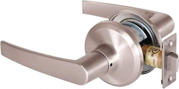 Stanley - Grade 2 Passage Lever Lockset - 2-3/8 & 2-3/4" Back Set, Keyless Cylinder, Brass Alloy, Satin Nickel Finish - Exact Industrial Supply