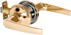 Stanley - Grade 2 Passage Lever Lockset - 2-3/8 & 2-3/4" Back Set, Keyless Cylinder, Brass Alloy, Bright Brass Finish - Exact Industrial Supply