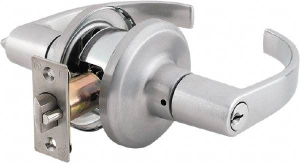 Stanley - Grade 2 Classroom Lever Lockset - 2-3/8 & 2-3/4" Back Set, Brass Alloy, Satin Chrome Finish - Exact Industrial Supply