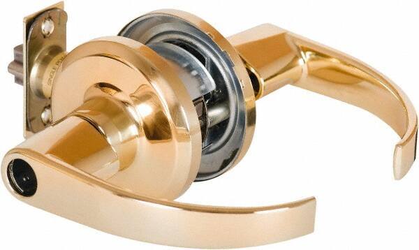 Stanley - Grade 2 Office Lever Lockset - 2-3/8 & 2-3/4" Back Set, Brass Alloy, Bright Brass Finish - Exact Industrial Supply