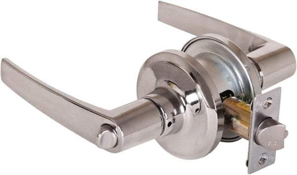 Stanley - Grade 2 Office Lever Lockset - 2-3/8 & 2-3/4" Back Set, Brass Alloy, Satin Chrome Finish - Exact Industrial Supply