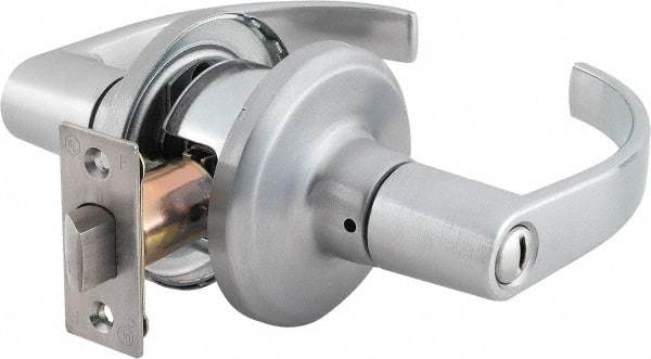 Stanley - Grade 2 Privacy Lever Lockset - 2-3/8 & 2-3/4" Back Set, Keyless Cylinder, Brass Alloy, Satin Chrome Finish - Exact Industrial Supply
