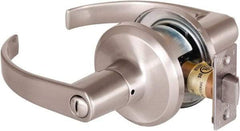 Stanley - Grade 2 Privacy Lever Lockset - 2-3/8 & 2-3/4" Back Set, Keyless Cylinder, Brass Alloy, Satin Nickel Finish - Exact Industrial Supply