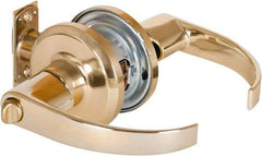 Stanley - Grade 2 Privacy Lever Lockset - 2-3/8 & 2-3/4" Back Set, Keyless Cylinder, Brass Alloy, Bright Brass Finish - Exact Industrial Supply