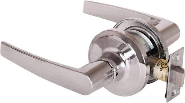 Stanley - Grade 2 Passage Lever Lockset - 2-3/8 & 2-3/4" Back Set, Keyless Cylinder, Brass Alloy, Bright Chrome Finish - Exact Industrial Supply