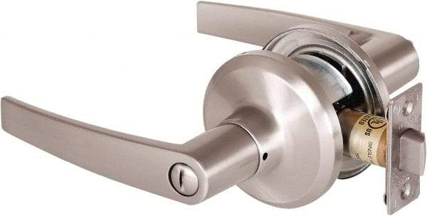 Stanley - Grade 2 Privacy Lever Lockset - 2-3/8 & 2-3/4" Back Set, Keyless Cylinder, Brass Alloy, Satin Nickel Finish - Exact Industrial Supply