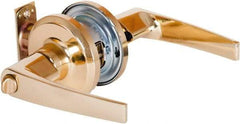Stanley - Grade 2 Privacy Lever Lockset - 2-3/8 & 2-3/4" Back Set, Keyless Cylinder, Brass Alloy, Bright Brass Finish - Exact Industrial Supply