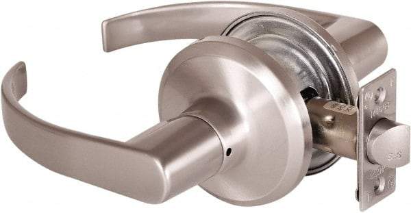 Stanley - Grade 2 Passage Lever Lockset - 2-3/8 & 2-3/4" Back Set, Keyless Cylinder, Brass Alloy, Satin Nickel Finish - Exact Industrial Supply