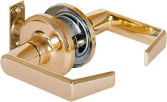 Stanley - Grade 2 Passage Lever Lockset - 2-3/8 & 2-3/4" Back Set, Keyless Cylinder, Brass Alloy, Bright Brass Finish - Exact Industrial Supply