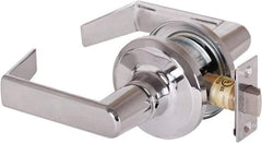 Stanley - Grade 2 Passage Lever Lockset - 2-3/8 & 2-3/4" Back Set, Keyless Cylinder, Brass Alloy, Bright Chrome Finish - Exact Industrial Supply