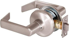 Stanley - Grade 2 Passage Lever Lockset - 2-3/8 & 2-3/4" Back Set, Keyless Cylinder, Brass Alloy, Satin Nickel Finish - Exact Industrial Supply