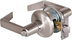 Stanley - Grade 2 Privacy Lever Lockset - 2-3/8 & 2-3/4" Back Set, Keyless Cylinder, Brass Alloy, Satin Nickel Finish - Exact Industrial Supply