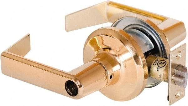 Stanley - Grade 2 Office Lever Lockset - 2-3/8 & 2-3/4" Back Set, Brass Alloy, Bright Brass Finish - Exact Industrial Supply