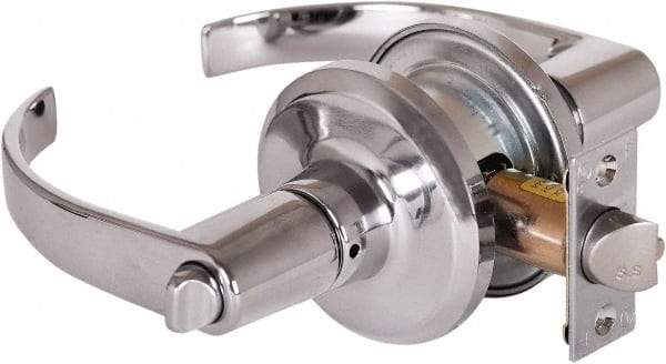 Stanley - Grade 2 Office Lever Lockset - 2-3/8 & 2-3/4" Back Set, Brass Alloy, Bright Chrome Finish - Exact Industrial Supply