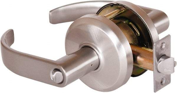 Stanley - Grade 2 Entrance Lever Lockset - 2-3/4" Back Set, Key In Lever Cylinder, Brass Alloy, Nickel Finish - Exact Industrial Supply