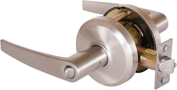 Stanley - Grade 2 Entrance Lever Lockset - 2-3/4" Back Set, Key In Lever Cylinder, Brass Alloy, Nickel Finish - Exact Industrial Supply