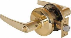 Stanley - Grade 2 Entrance Lever Lockset - 2-3/4" Back Set, Key In Lever Cylinder, Brass Alloy, Bright Brass Finish - Exact Industrial Supply