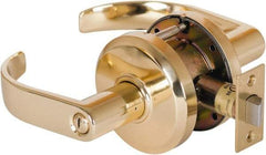 Stanley - Grade 2 Privacy Lever Lockset - 2-3/4" Back Set, Keyless Cylinder, Brass Alloy, Bright Brass Finish - Exact Industrial Supply