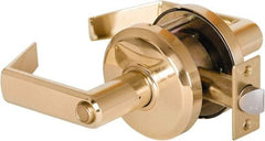 Stanley - Grade 2 Privacy Lever Lockset - 2-3/4" Back Set, Keyless Cylinder, Brass Alloy, Bright Brass Finish - Exact Industrial Supply