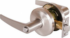 Stanley - Grade 2 Privacy Lever Lockset - 2-3/4" Back Set, Keyless Cylinder, Brass Alloy, Nickel Finish - Exact Industrial Supply